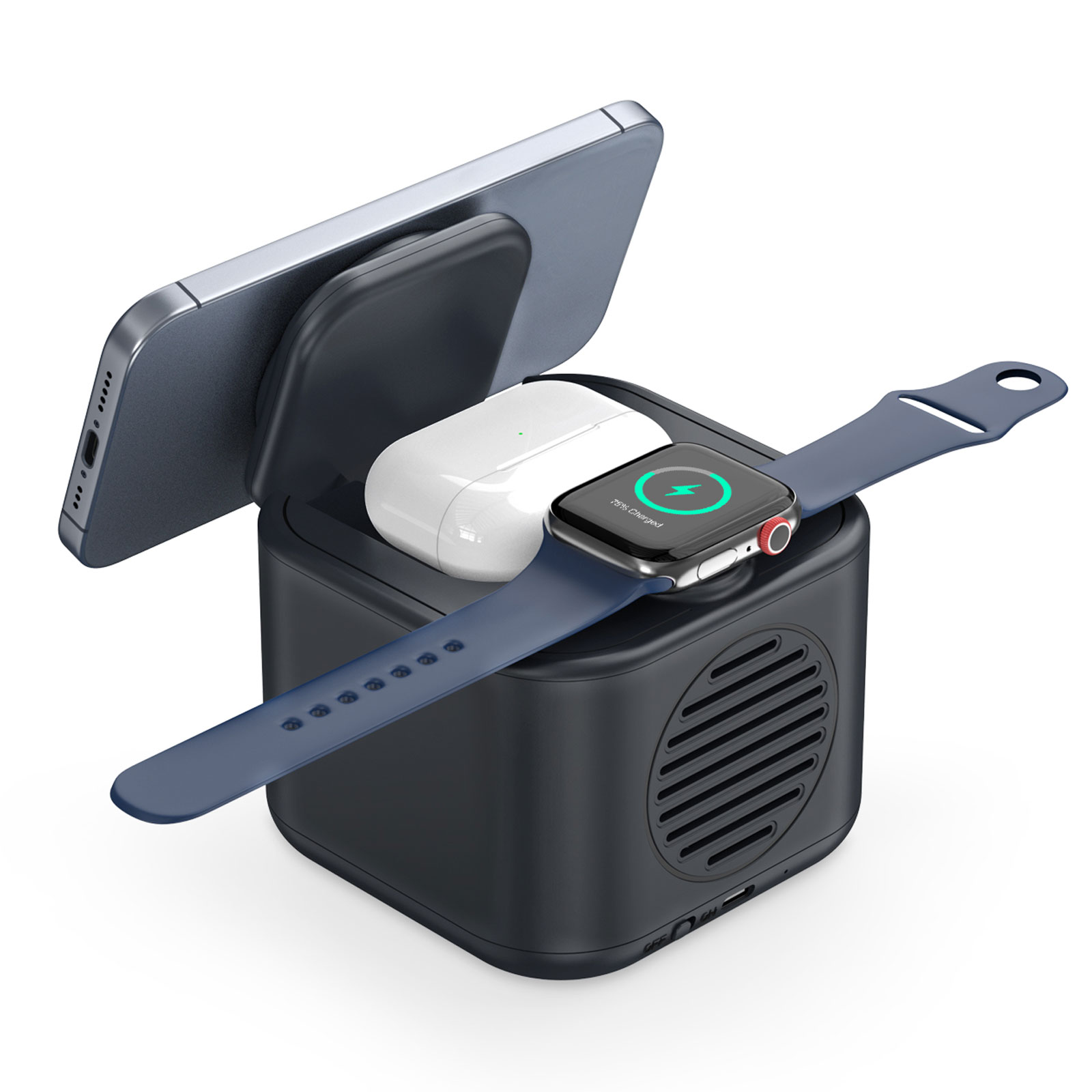 Lotus Siyah Hoparlör Ve Wireless Sarj Standı logolu promosyon