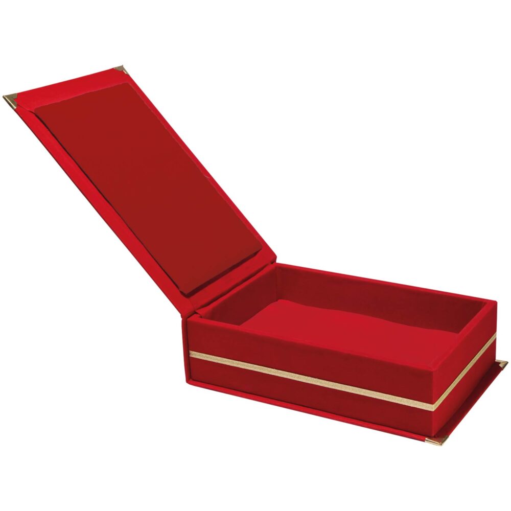 Kaşmir Kırmızı Kadife Plaket Kutusu (16x28 cm) - Kırmızı logolu promosyon